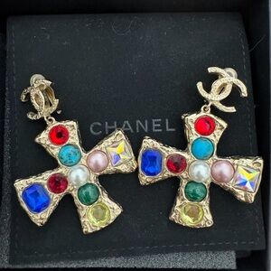 CHANEL Gold-Tone CC Logo Cross Charm